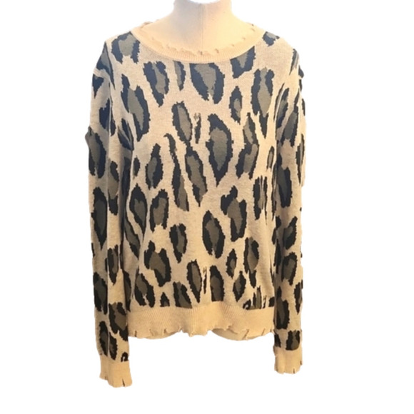 Womens LUSH cream & army green leopard spot sweater size Small - Picture 2 of 12